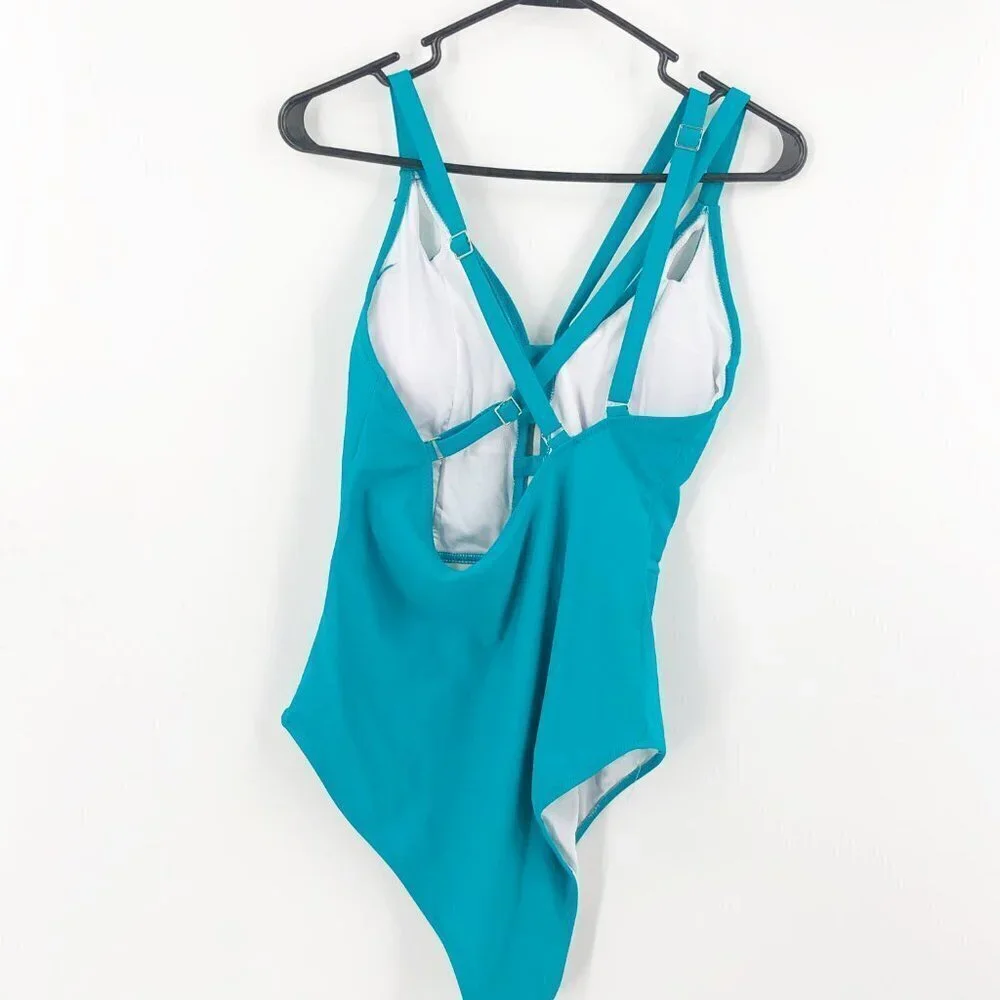 ✅ Cupshe‎ TEAL CRISS CROSS STRAPPY ONE-PIECE LARGE